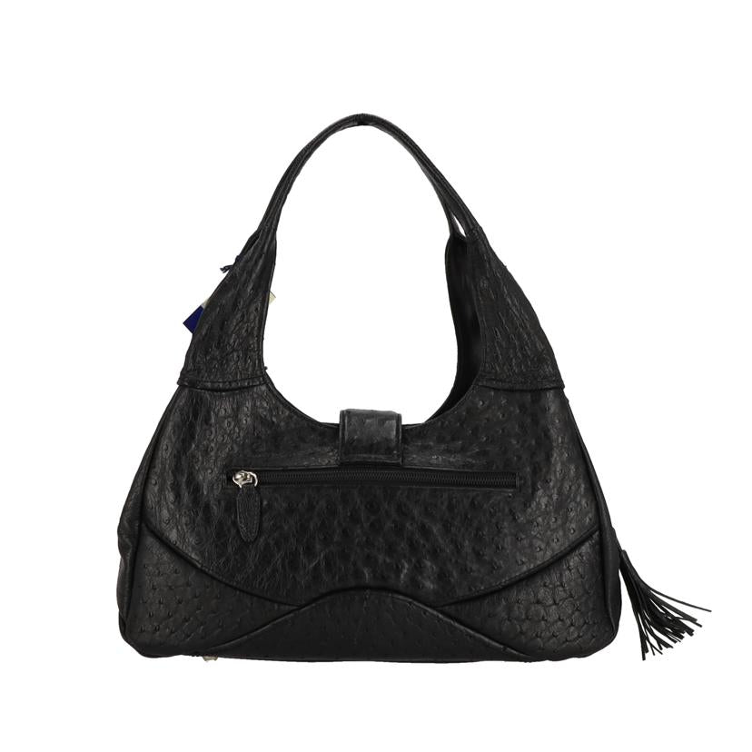 sanpo 三宝/オーストリッチ　ハンドバッグ　JRAタグ付き／ブラック//Aランク/01