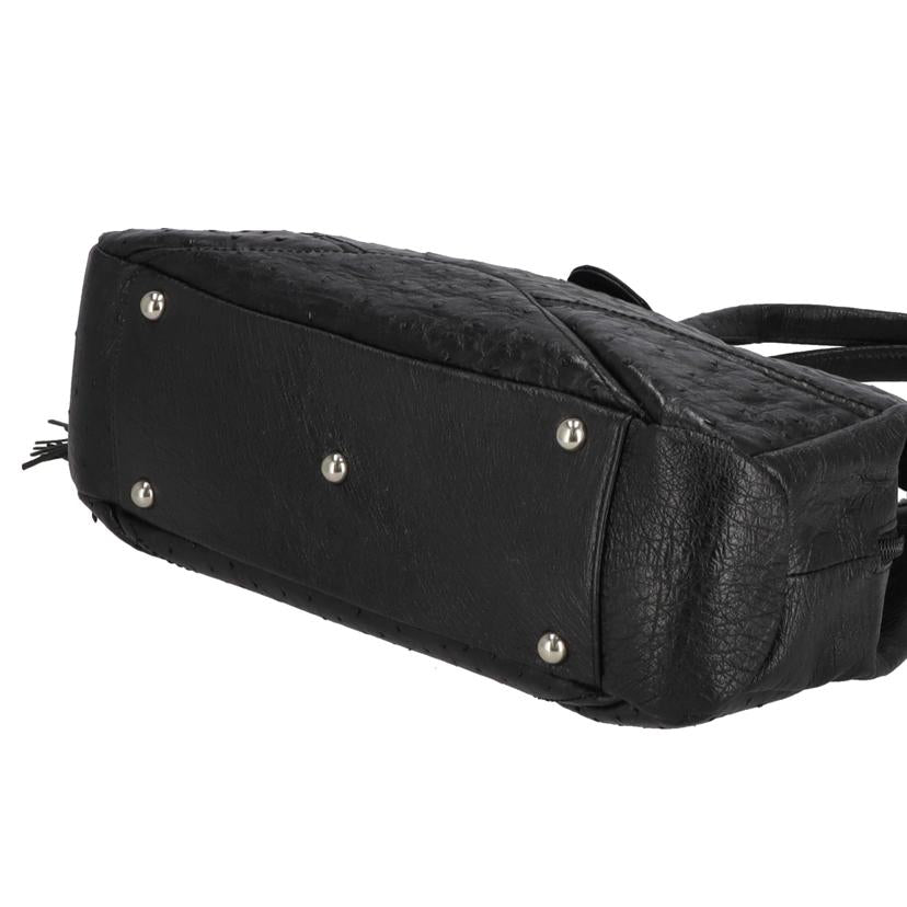 sanpo 三宝/オーストリッチ　ハンドバッグ　JRAタグ付き／ブラック//Aランク/01