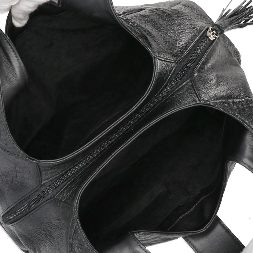 sanpo 三宝/オーストリッチ　ハンドバッグ　JRAタグ付き／ブラック//Aランク/01