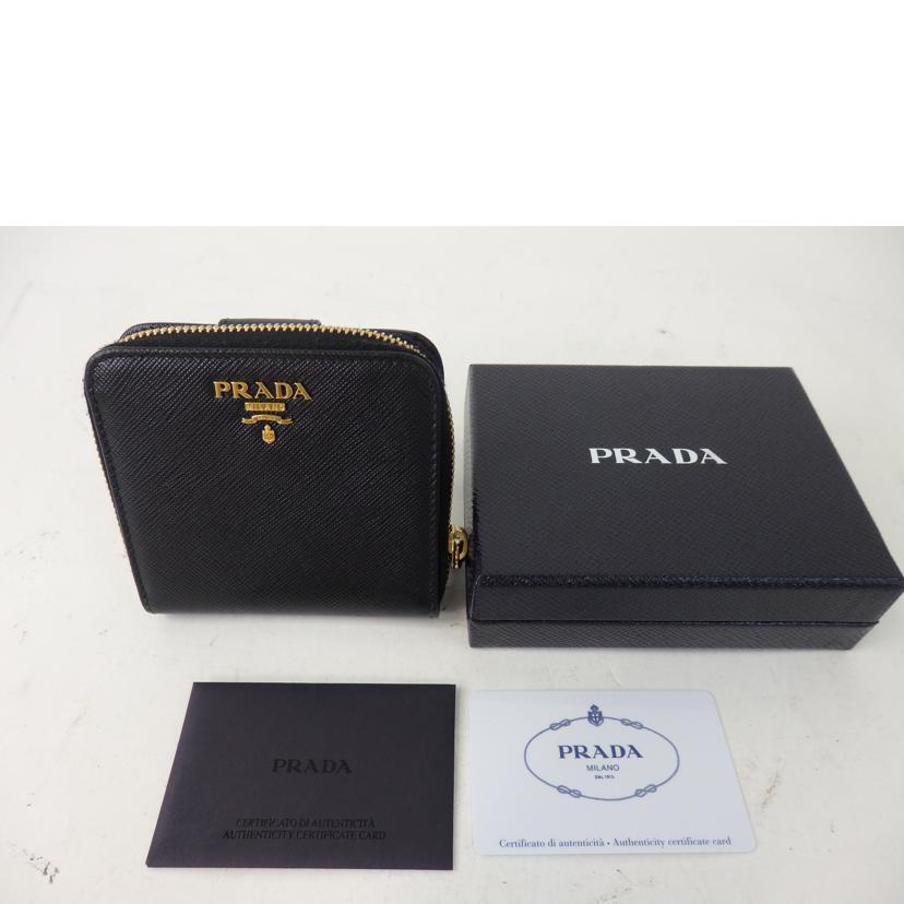 PRADA プラダ/サフィアーノ／2つ折り／コンパクト財布／NERO／黒/1ML522//62B/Aランク/84