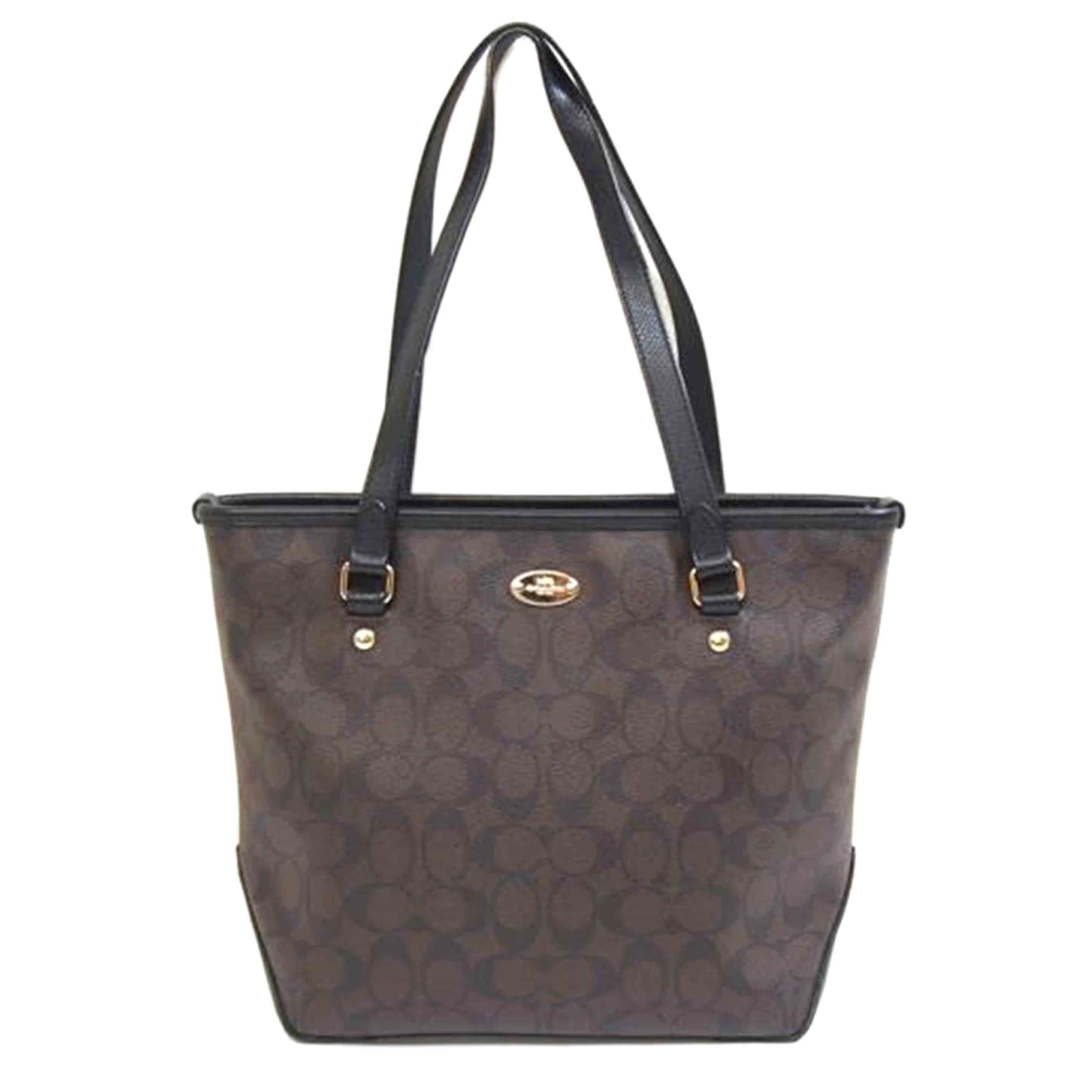 【良品】COACH コーチ ミニシグネチャー キャンバス×レザー ハンドバッグ コーチ COACH レディース ミニ ハンドバッグ キャンバス レザー