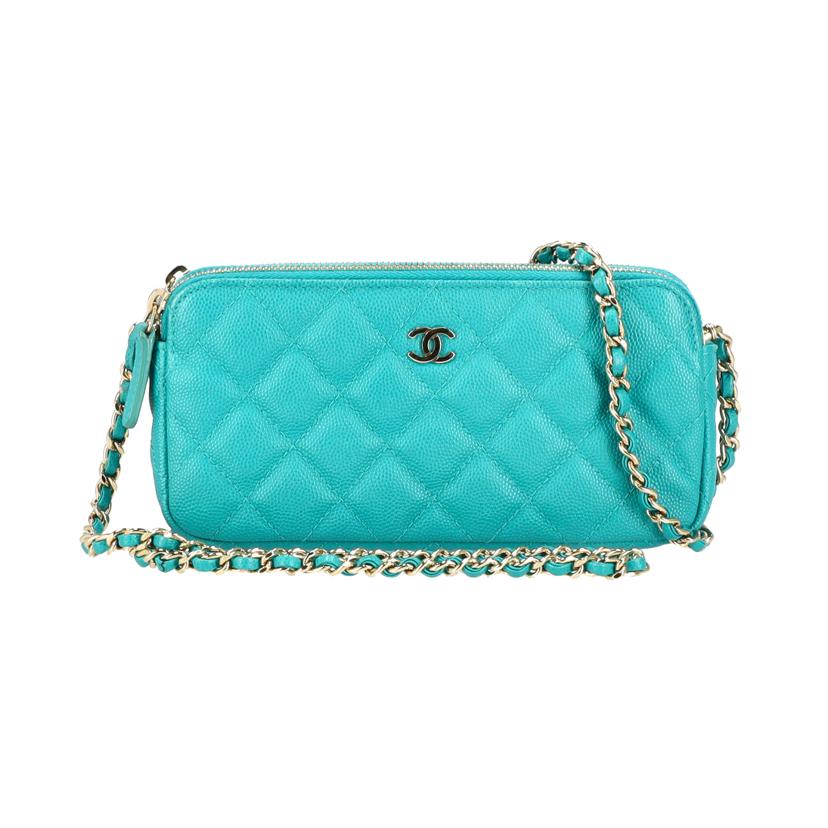 CHANEL シャネル/マトラッセキャビアスキン／Wジップチェーンウォレット／グリーン//229*****/ABランク/18