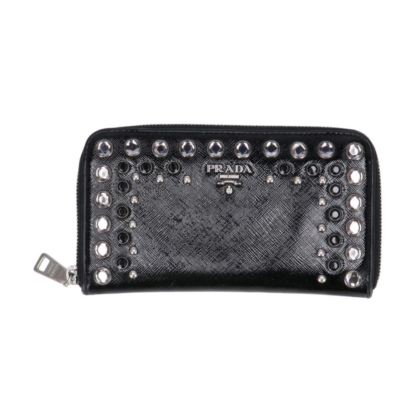 PRADA プラダ/ビジューラウンドファスナー長財布／ブラック/1M0506//164/ABランク/18