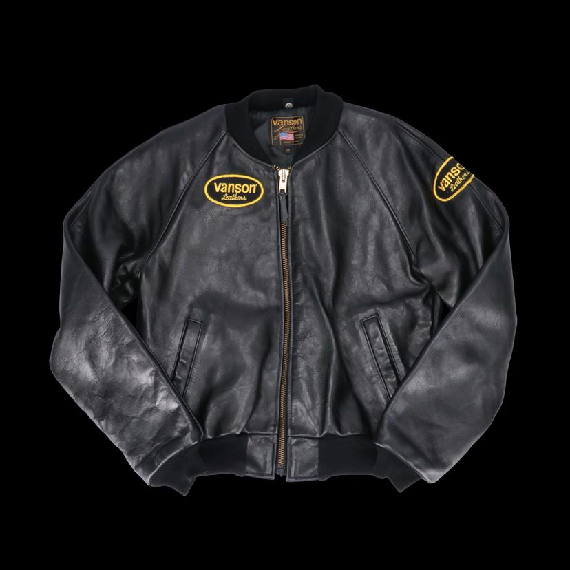 VANSON バンソン/ワッペン／レザースタジャン／ブラックUSA製/55100//Aランク/18