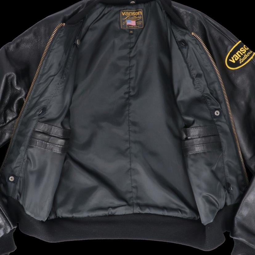 VANSON バンソン/ワッペン／レザースタジャン／ブラックUSA製/55100//Aランク/18