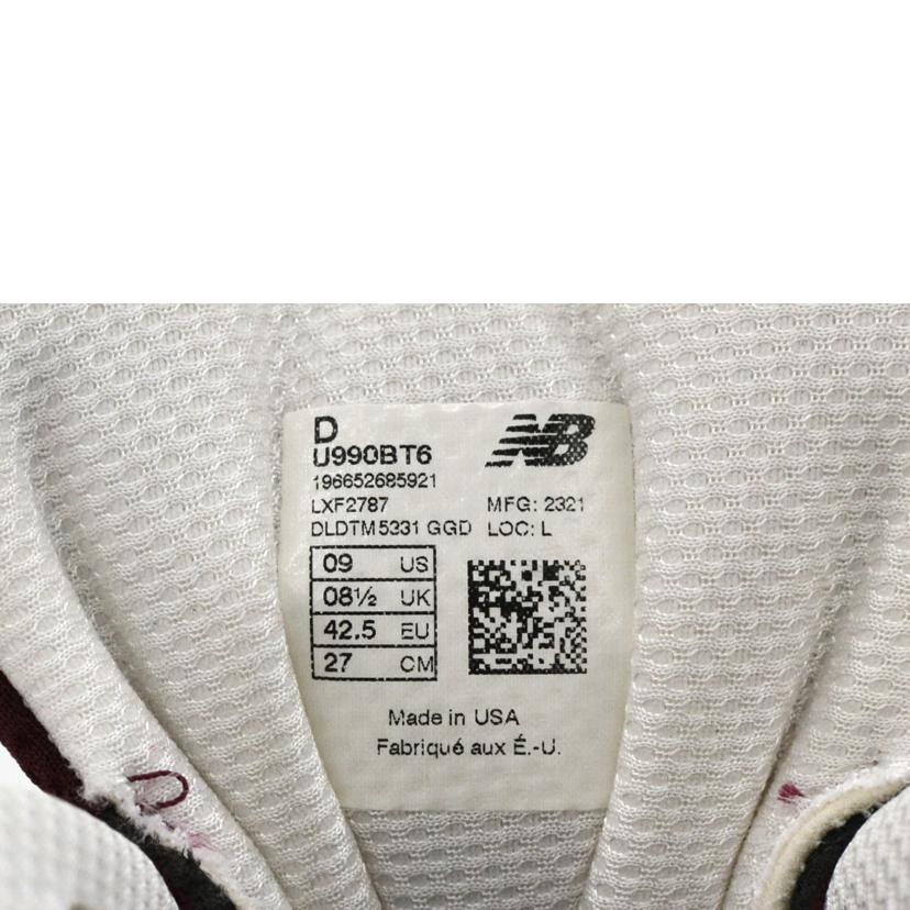 NB ニューバランス/990V6／バーガンディ/U990BT6//ｻｲｽﾞ:27cm/Aランク/75