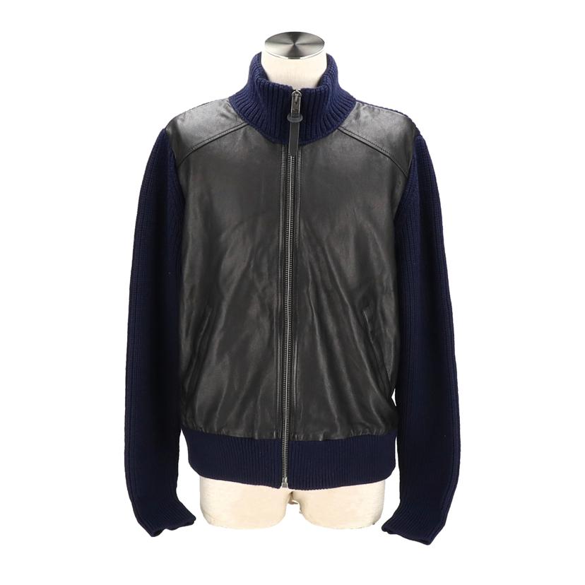 COACH コーチ/レザー切替ニットジャケット／ブラック×ネイビー//Aランク/18