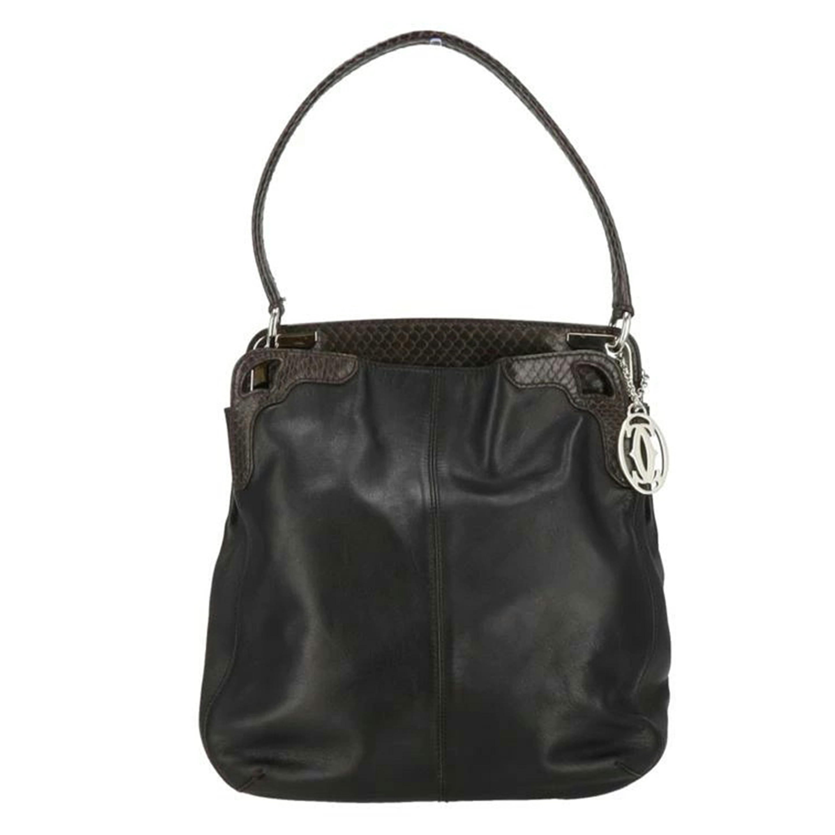 Cartier カルティエ/マルチェロ／パイソンレザーワンショルダーバッグ／ブラック×ダークブラウン//Aランク/18