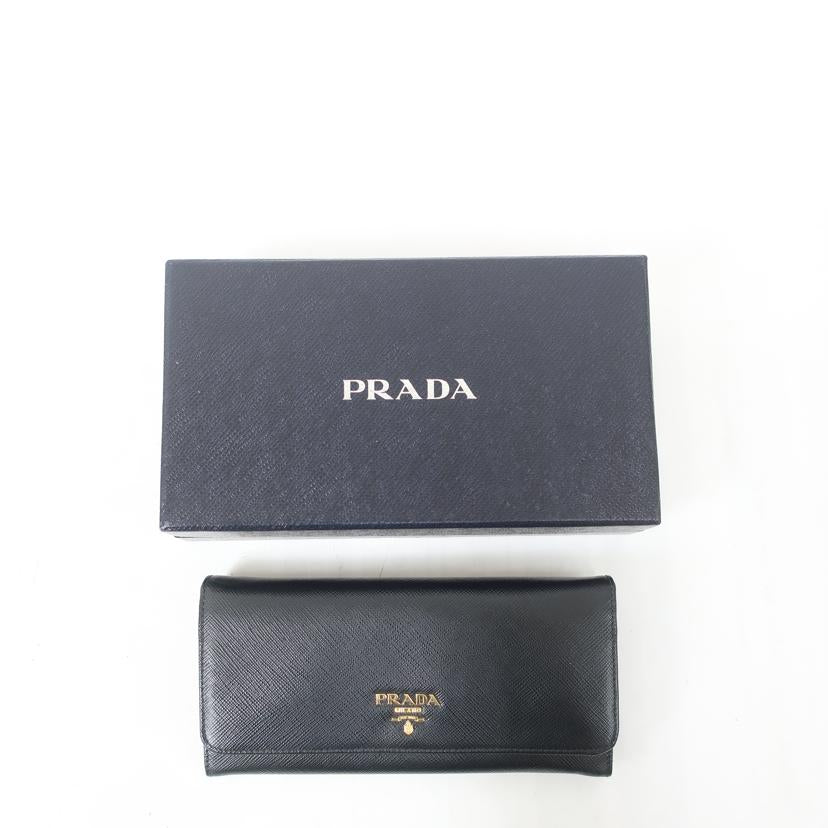 PRADA プラダ/サフィアーノ　Wホック　レザー長財布　ブラック　パスケースなし//ABランク/65