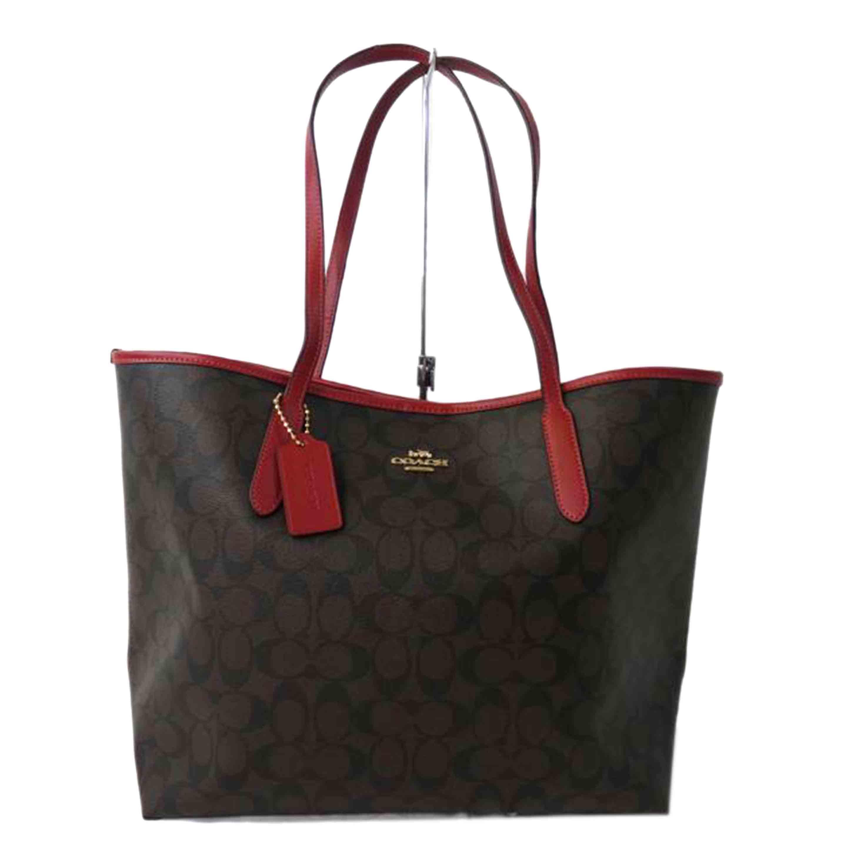 COACH コーチ/シグネチャーシティトートバッグ／赤×茶/5696//B22**/Aランク/84