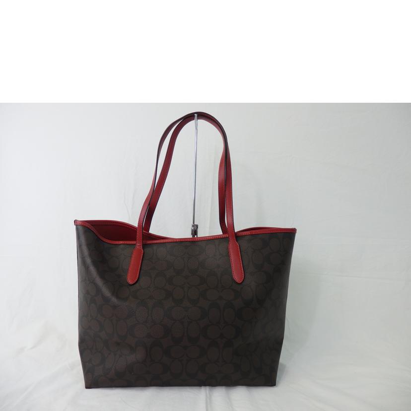 COACH コーチ/シグネチャーシティトートバッグ／赤×茶/5696//B22**/Aランク/84