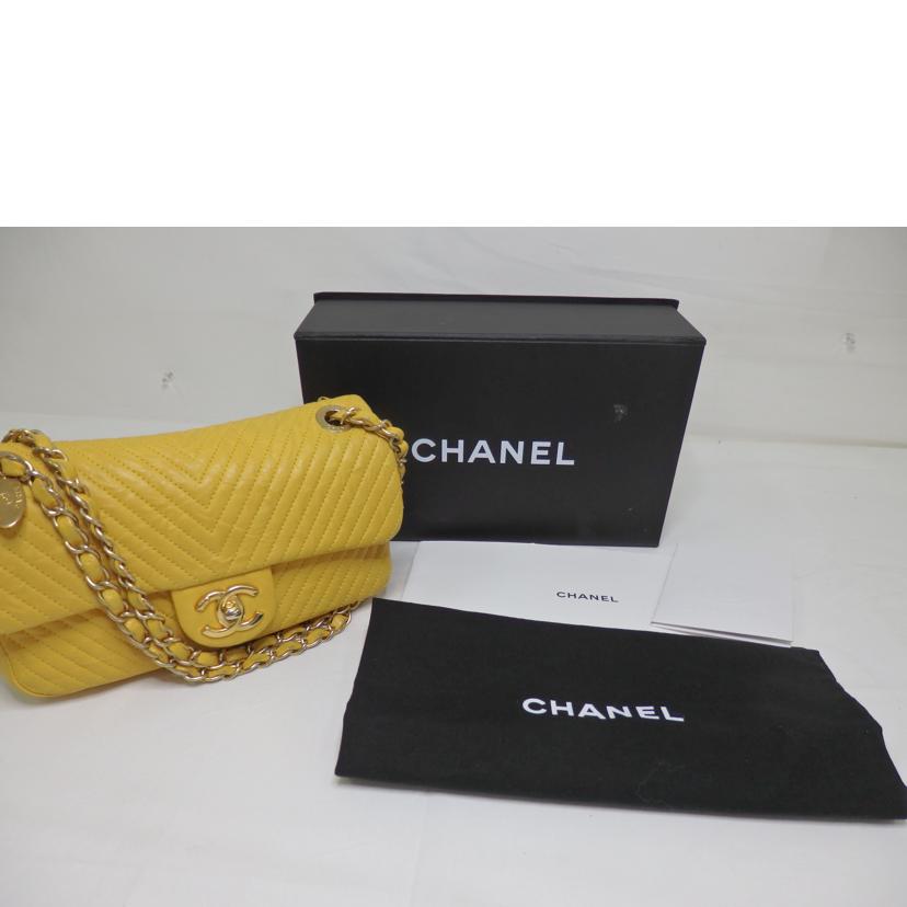 CHANEL シャネル/Vスティッチ／チェーンショルダー／イエロー/A92087 //218*****/Bランク/84