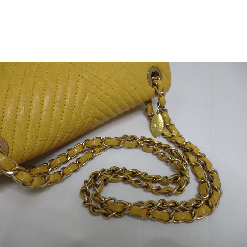 CHANEL シャネル/Vスティッチ／チェーンショルダー／イエロー/A92087 //218*****/Bランク/84