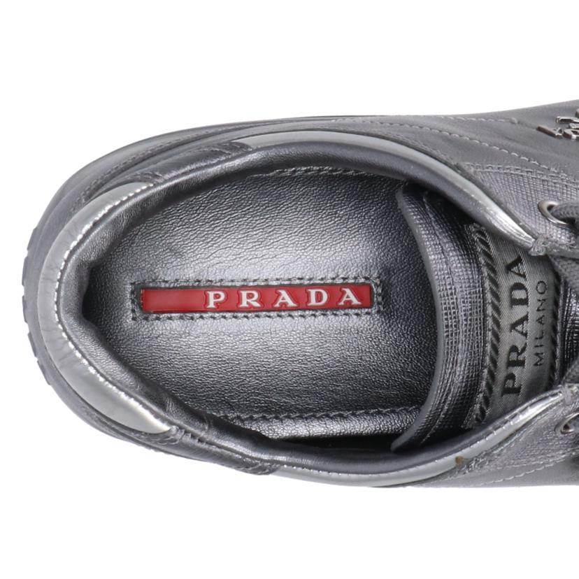 PRADA プラダ/レザースニーカー／メタリックグレー/3E4897//38 1/2/ABランク/18
