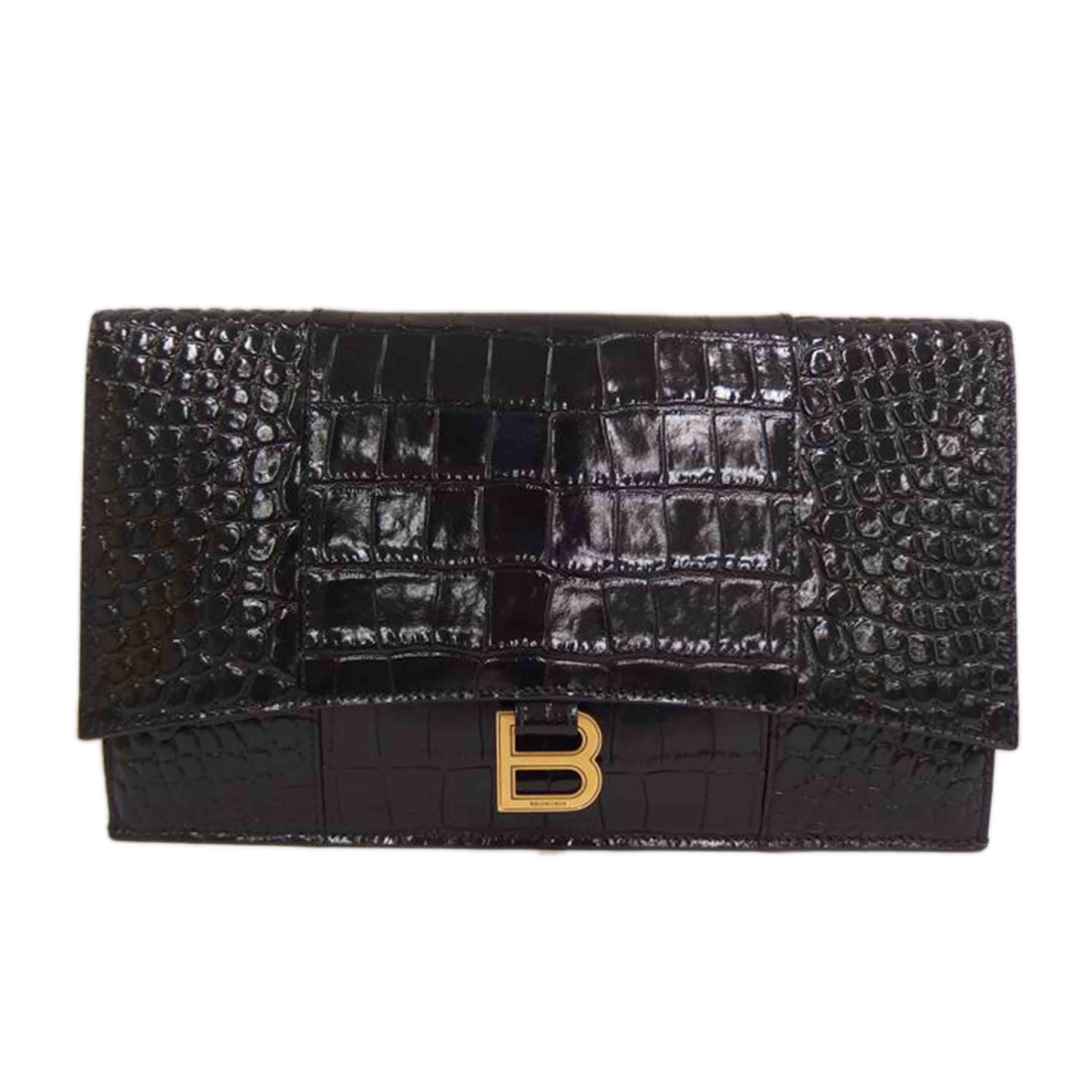 BALENCIAGA ﾊﾞﾚﾝｼｱｶﾞ/　クロコ型押しカーフ／クラッチバッグ／ブラック//Aランク/82