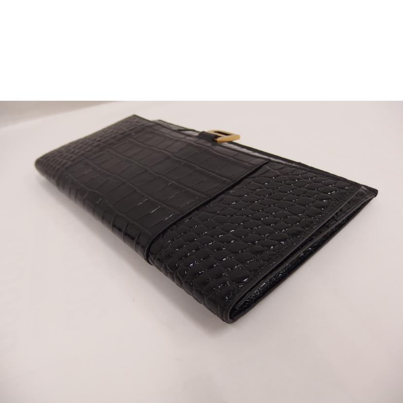 BALENCIAGA ﾊﾞﾚﾝｼｱｶﾞ/　クロコ型押しカーフ／クラッチバッグ／ブラック//Aランク/82