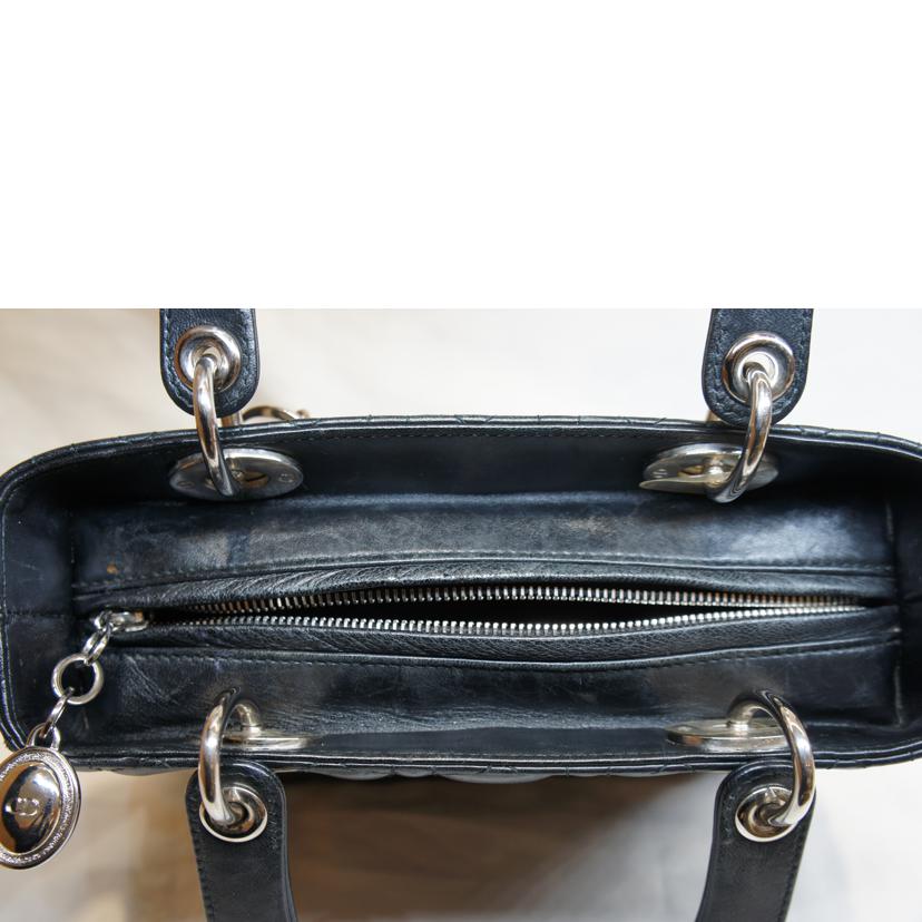Christian　Dior/レディディオールラムスキンカナージュ／ブラックSV金具//ABランク/92