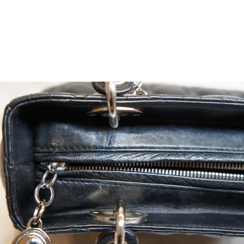 Christian　Dior/レディディオールラムスキンカナージュ／ブラックSV金具//ABランク/92