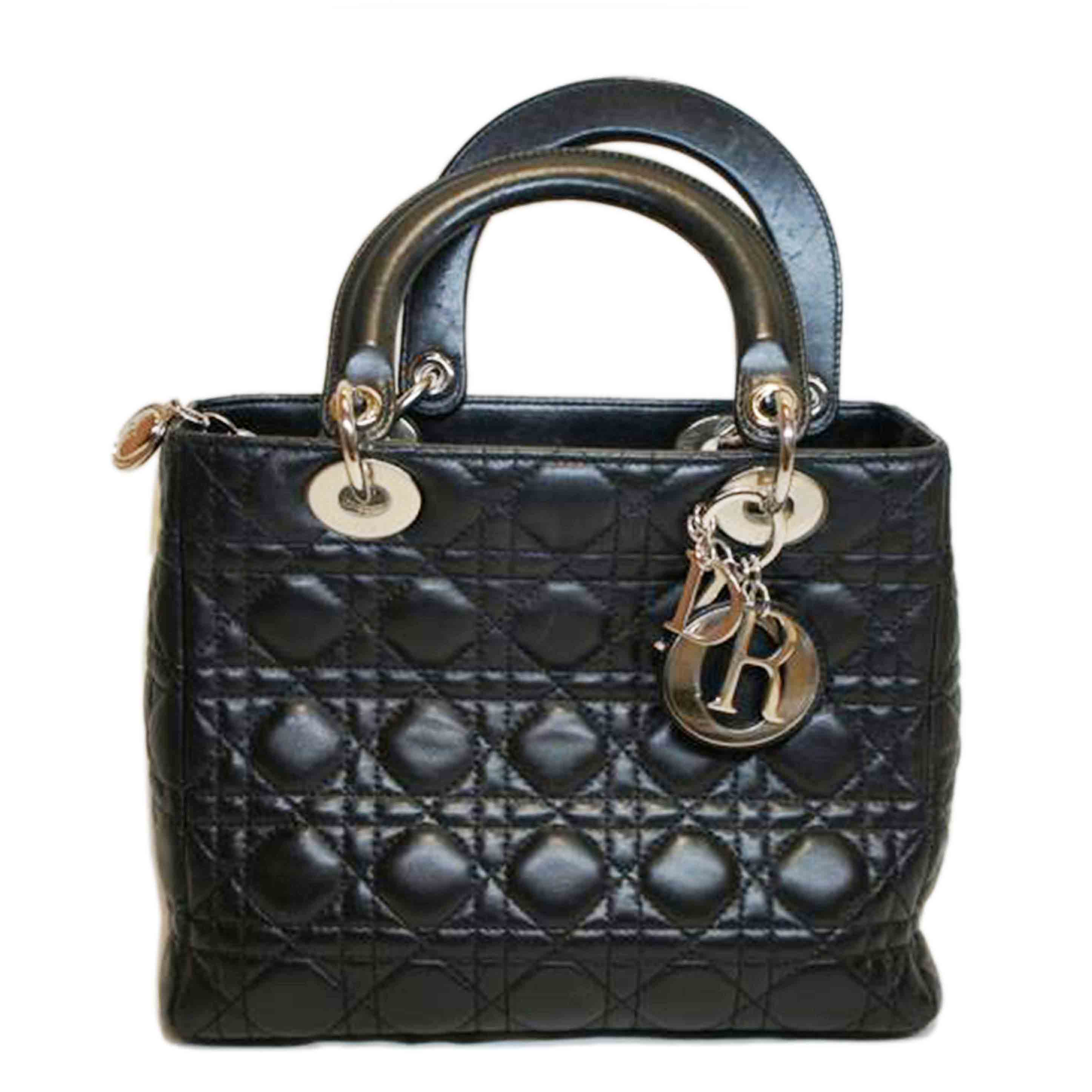 Christian　Dior/レディディオールラムスキンカナージュ／ブラックSV金具//ABランク/92