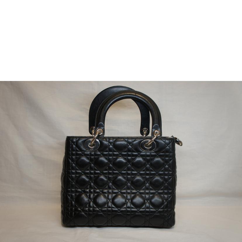Christian　Dior/レディディオールラムスキンカナージュ／ブラックSV金具//ABランク/92