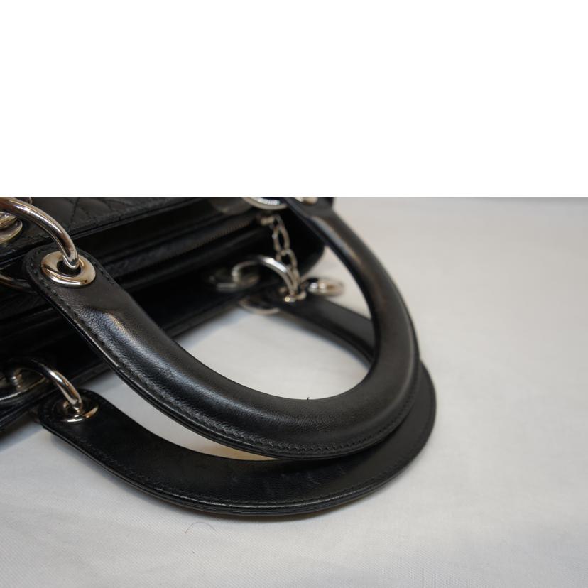 Christian　Dior/レディディオールラムスキンカナージュ／ブラックSV金具//ABランク/92