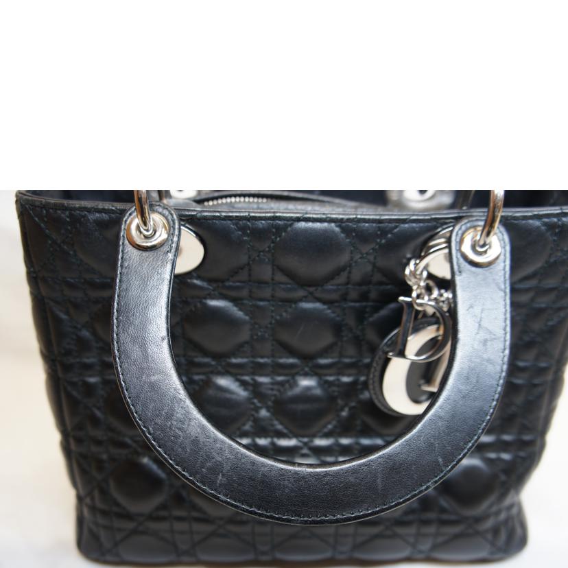 Christian　Dior/レディディオールラムスキンカナージュ／ブラックSV金具//ABランク/92