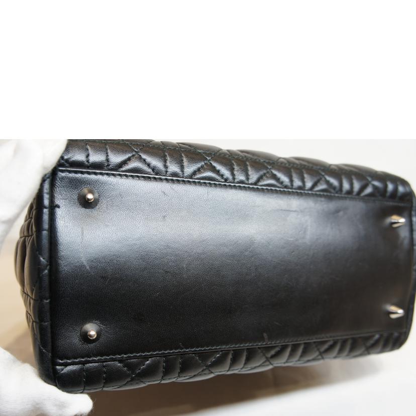 Christian　Dior/レディディオールラムスキンカナージュ／ブラックSV金具//ABランク/92