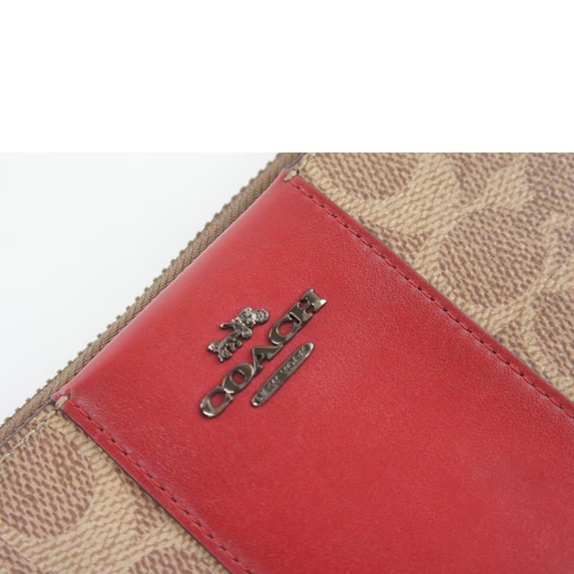 COACH コーチ/シグネチャー／ラウンドファスナー長財布／ベージュ／レッド/F1981//315**/ABランク/64