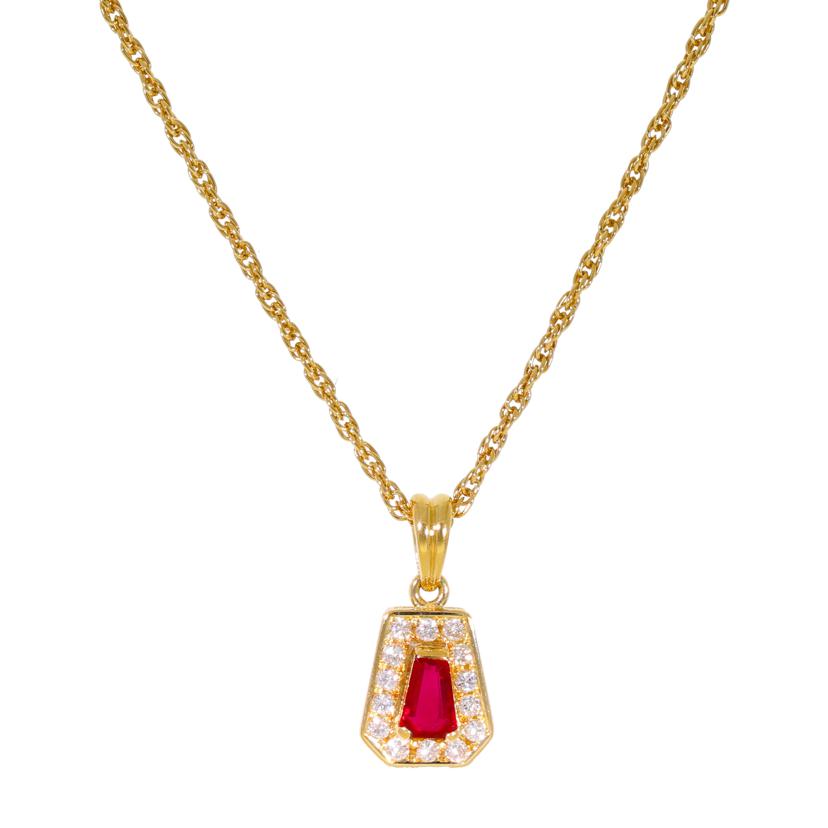 K18ルビーダイヤネックレス0．34／D0．15ct//Aランク/88