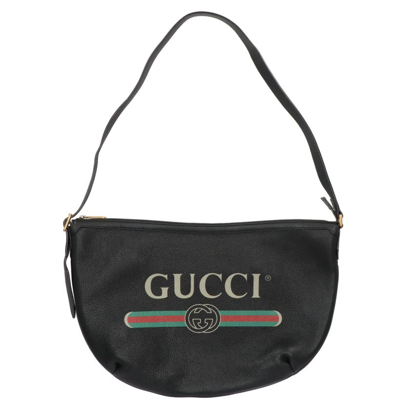 GUCCI グッチ/ハーフムーンロゴプリントホーボー／ブラック/523588//Aランク/75