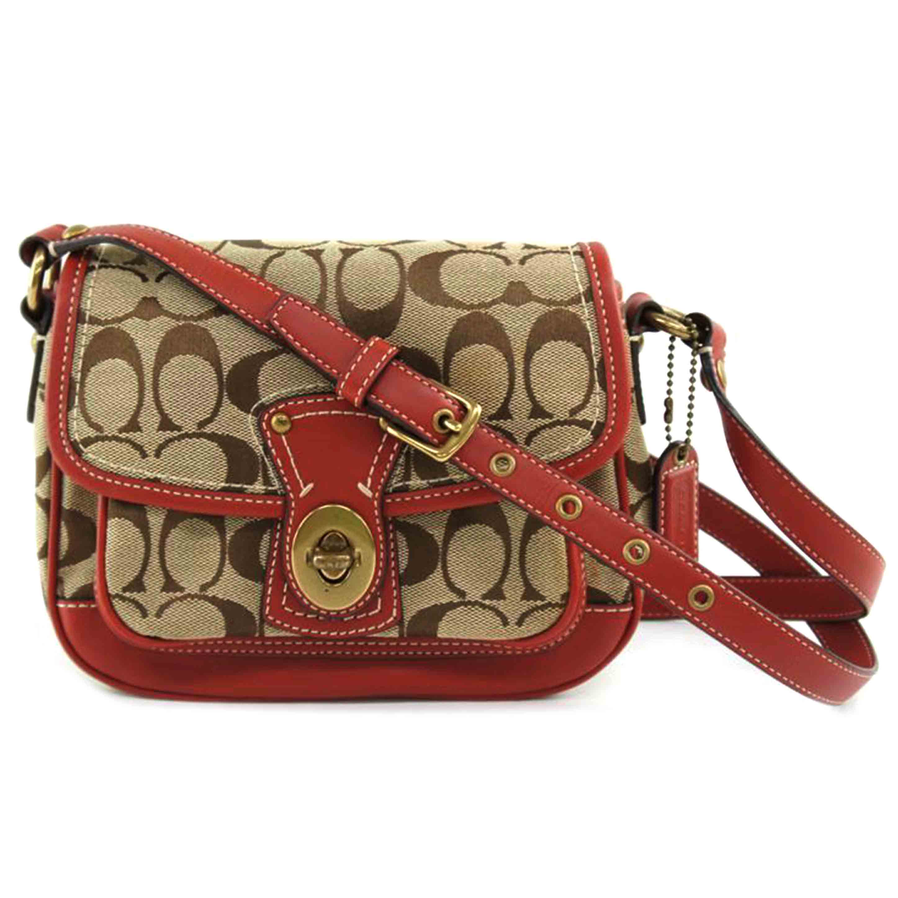 COACH コーチ/シグネチャー／ショルダーバッグ／ベージュ／レッド/F10566//A09**/ABランク/64