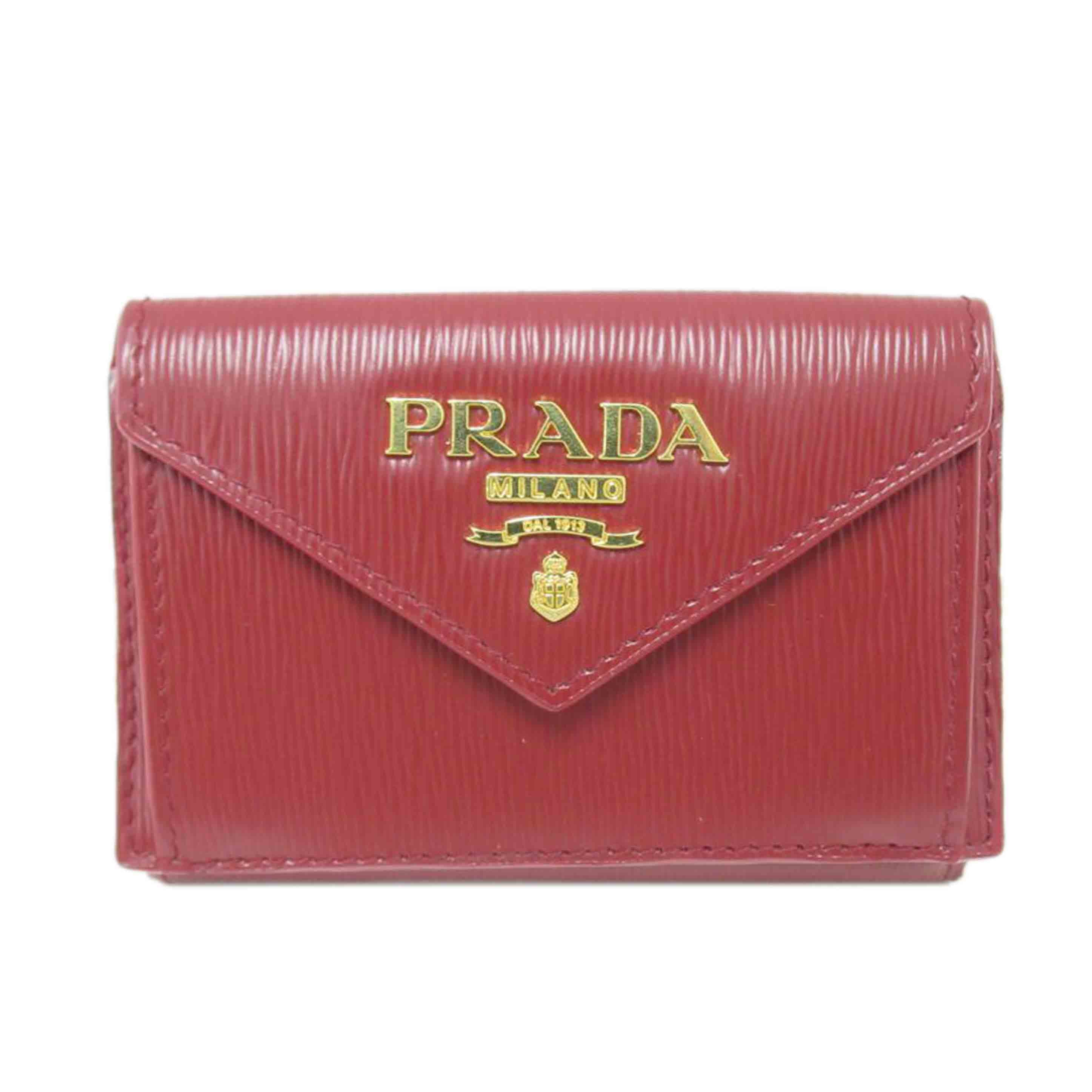 PRADA/　三つ折Wホック財布／赤/197A//Aランク/63