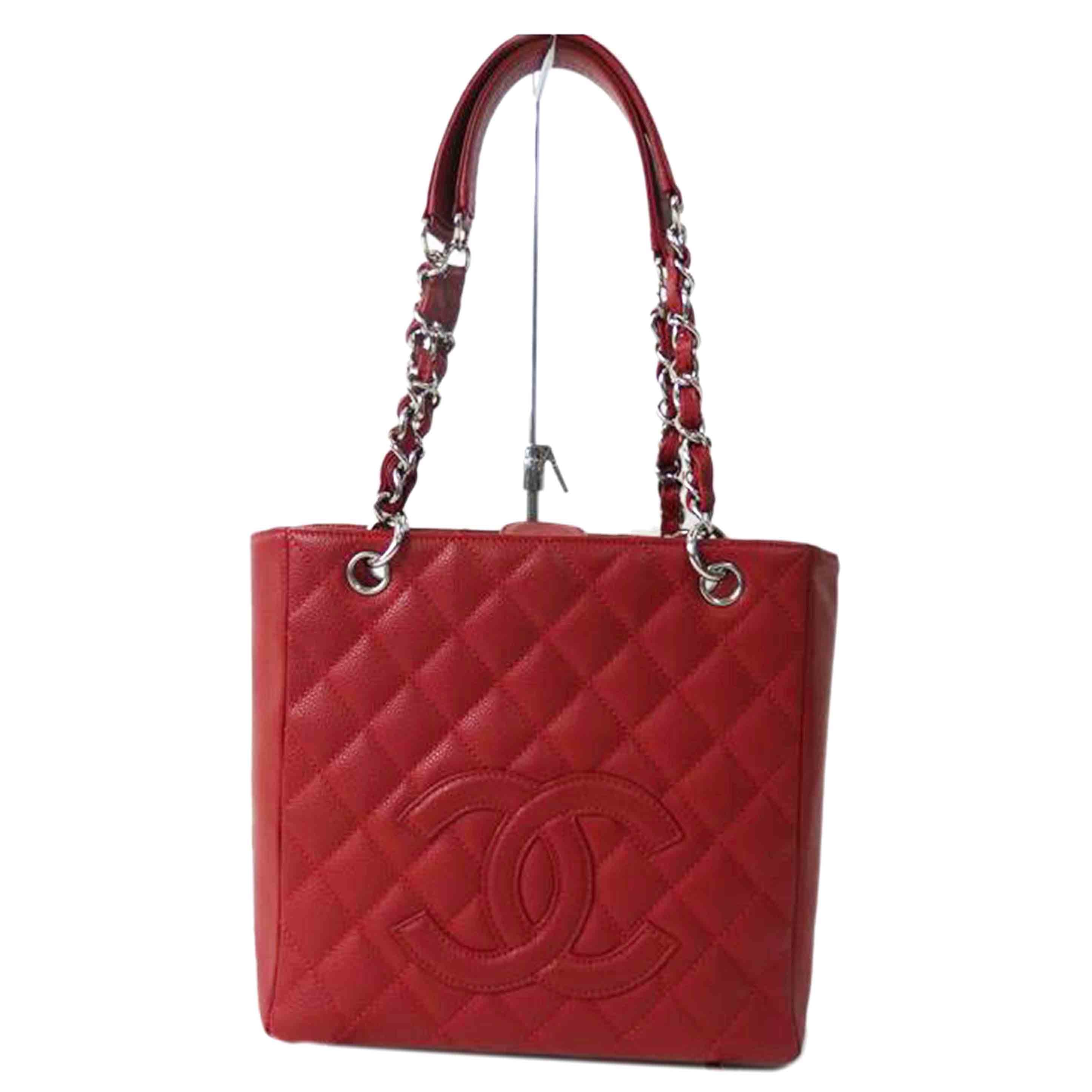 CHANEL シャネル/ココマーク／PSTトート／キャビアスキン／赤／シルバー金具/20994//133*****/Aランク/84