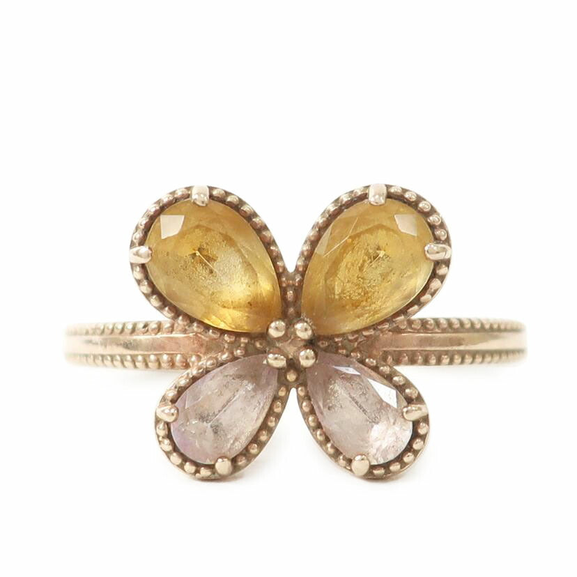 カラーストーンリング　蝶々　バタフライ　花　K10　ミル打ち　9号//ABランク/65