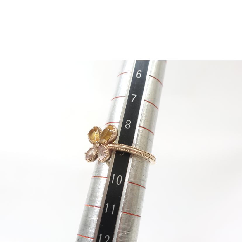 カラーストーンリング　蝶々　バタフライ　花　K10　ミル打ち　9号//ABランク/65