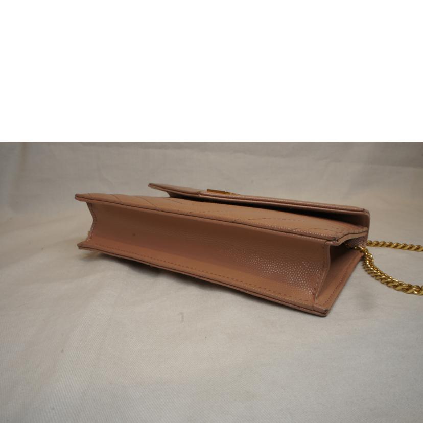SAINT　LAURENT サンローラン/カサンドラエンベロープチェーンウォレットピンクベージュYSLロゴ/695108//092*/ABランク/92