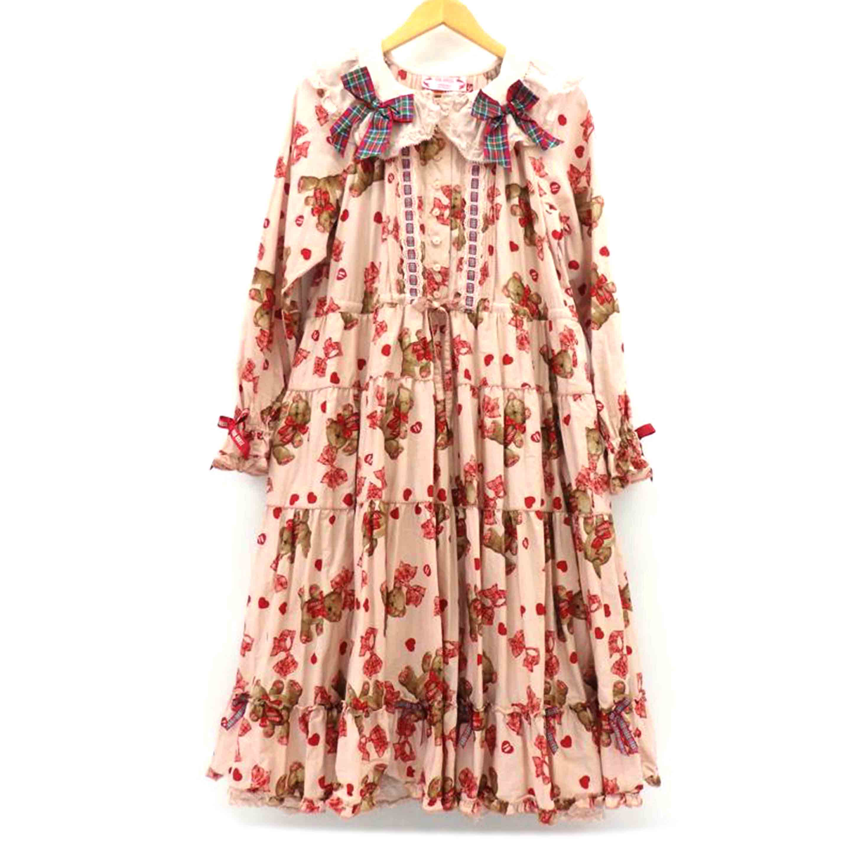 PINK　HOUSE　misako　erinko ピンクハウス/LOVE　Ribbon　Bear　ミディ丈長袖ワンピース/A2113FA901//ABランク/77
