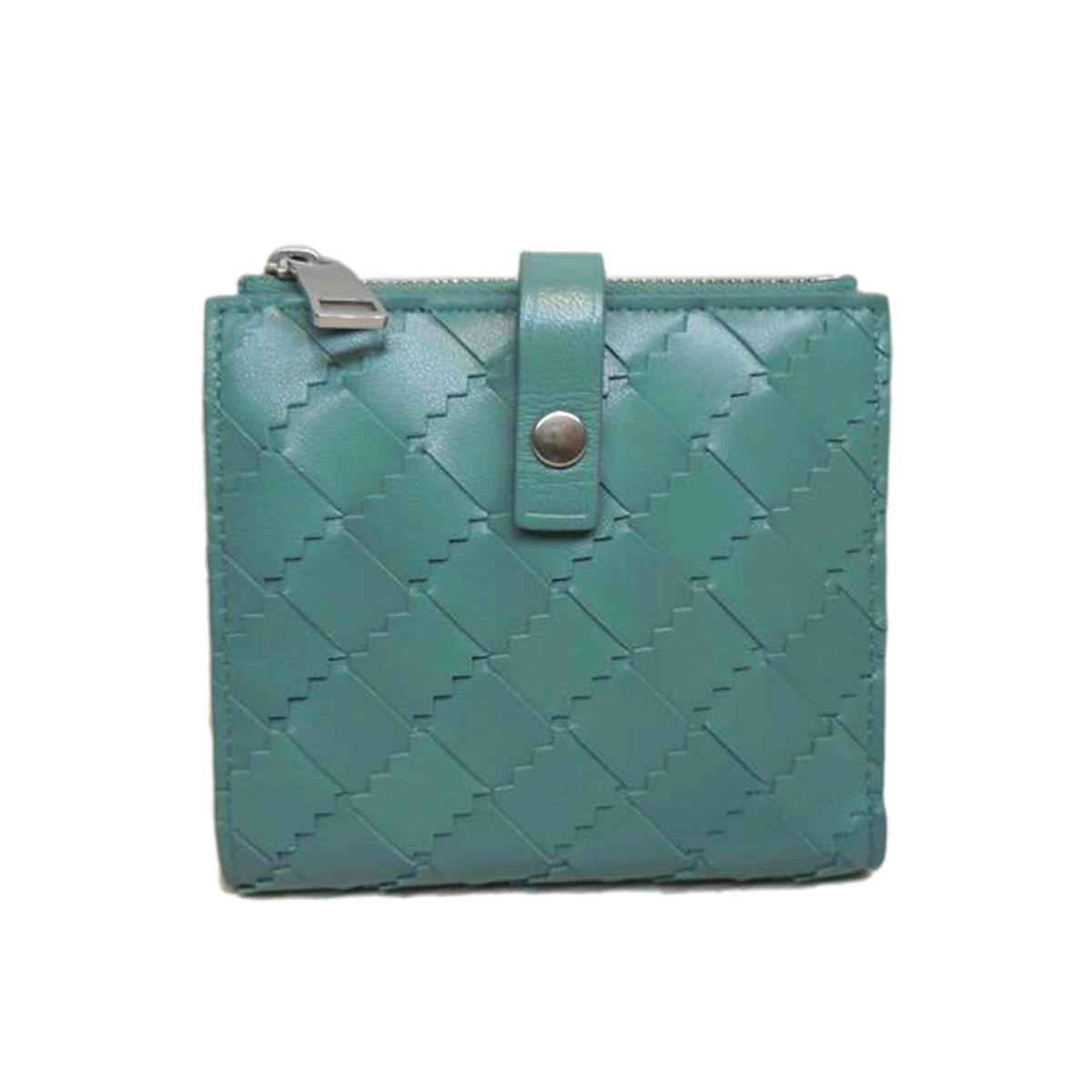 BOTTEGA VENETA ボッテガ/ジグザグイントレチャート/レザーウォレット/グリーンブルー//Aランク/92
