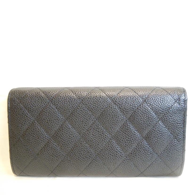 CHANEL/キャビアスキンフラップロングウォレットブラック/A50096//171*****/ABランク/92