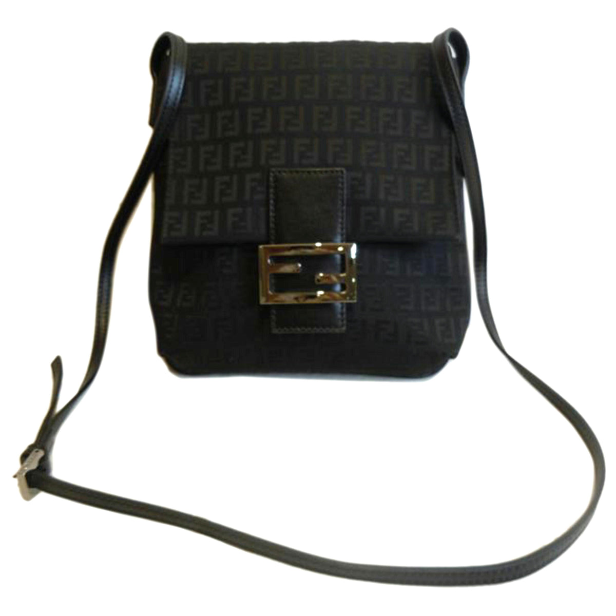 FENDI/ズッキーノ柄ナイロンショルダーブラックSV金具//Aランク/92