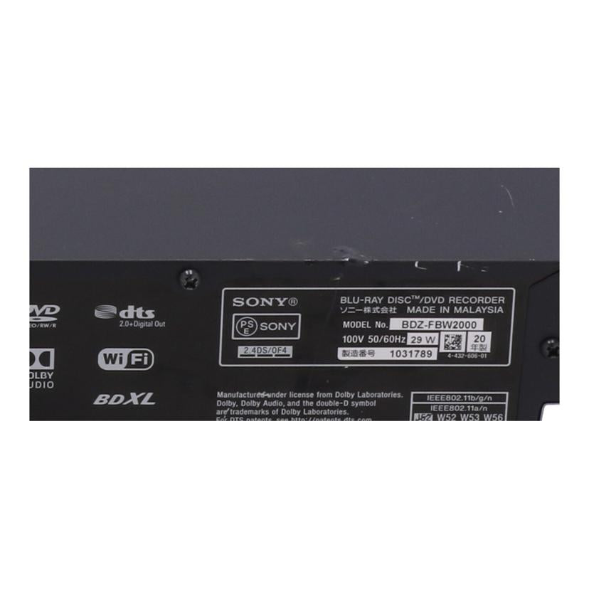 SONY　 ソニー　/4K対応BDレコーダー/BDZ-FBW2000//1031789/Bランク/62