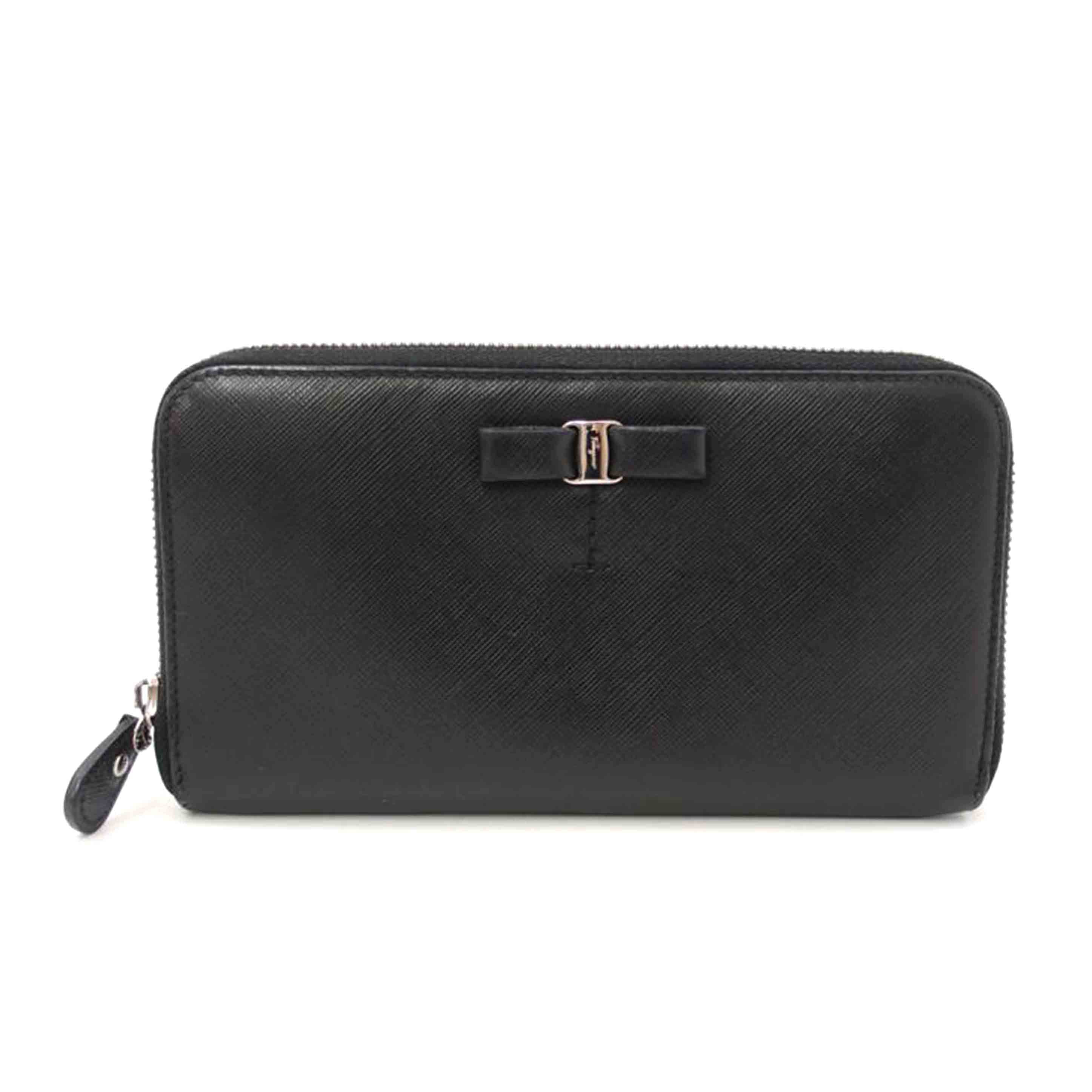 Ferragamo フェラガモ/ヴァラリボンラウンドファスナー長財布／ブラック/22B044//Aランク/69