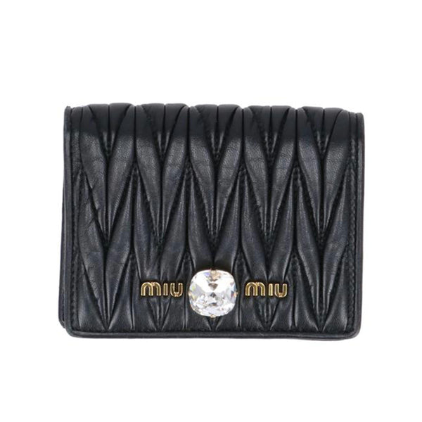 ミュウミュウ マテラッセ 折り財布 ビジュー クリスタル ゴールド金具 ブラック ミュウミュウ マテラッセ 折り財布 ビジュー クリスタル ゴールド金具