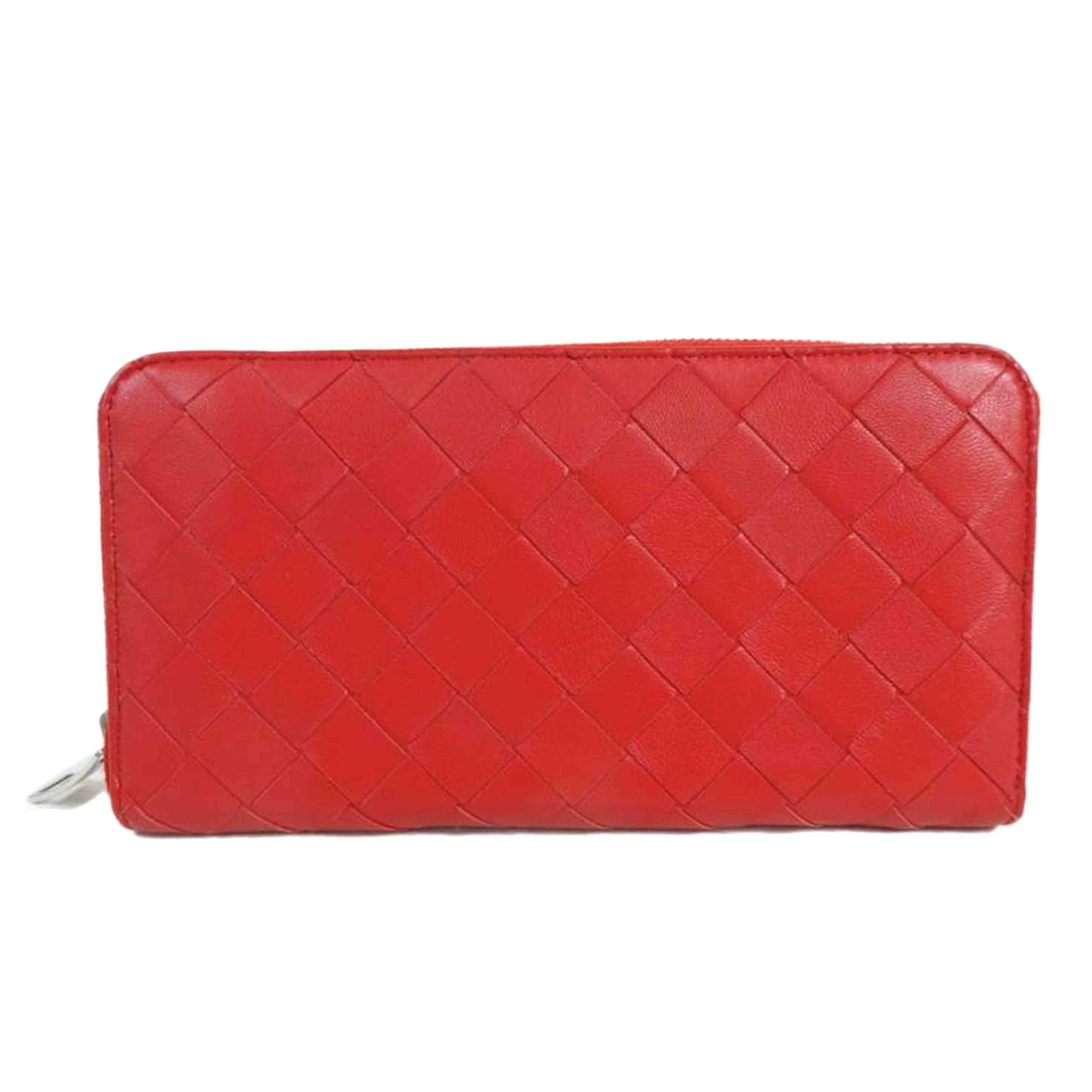BOTTEGA　VENETA ボッテガ・ヴェネタ/イントレチャートラウンドファスナー長財布／赤/593217//SAランク/84