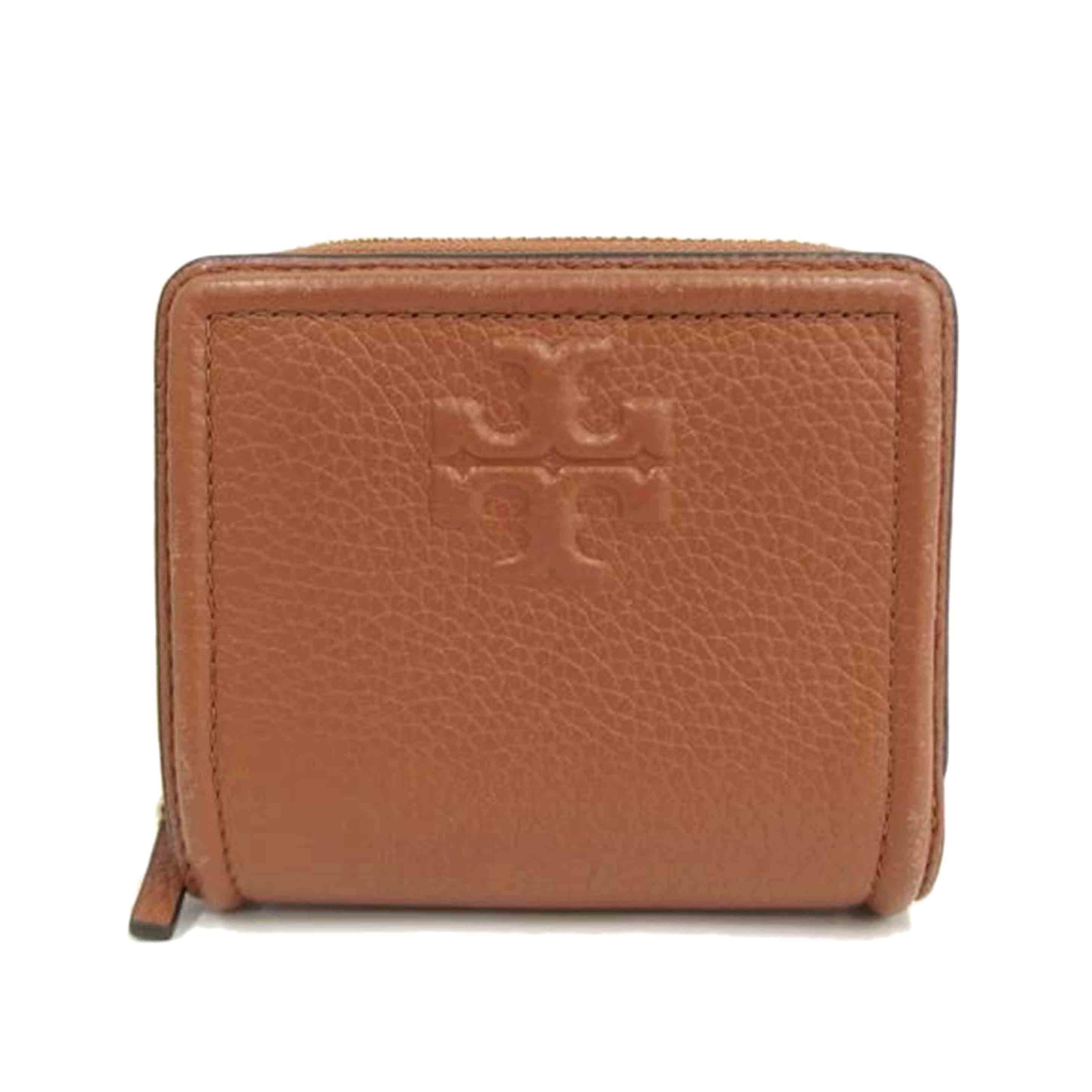 TORYBURCH ﾄﾘｰﾊﾞｰﾁ/ロゴマーク折り財布／茶//ABランク/82