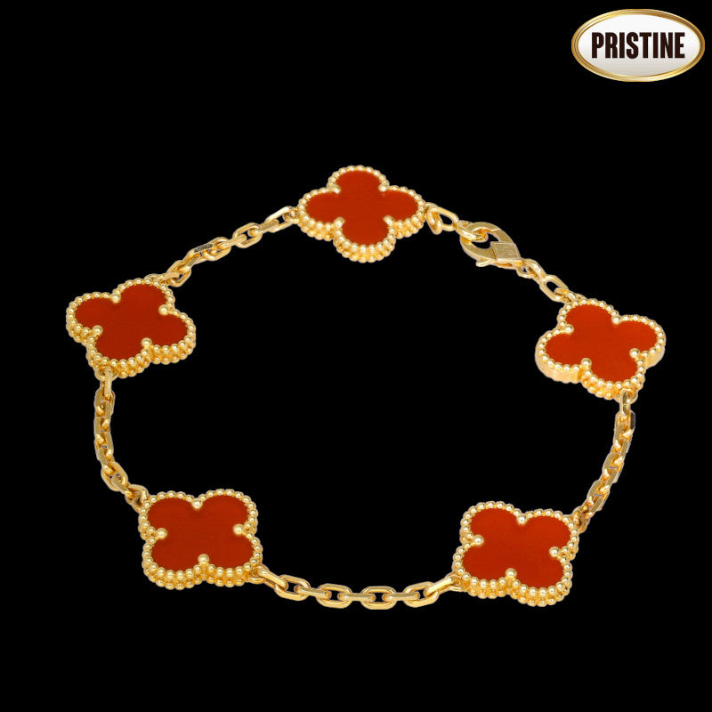VanCleef＆Arpels ヴァンクリーフ＆アーペル/Au750ヴィンテージアルハンブラ5モチーフカーネリアンブレスレット　11．8g　/9261181390675//Aランク/84