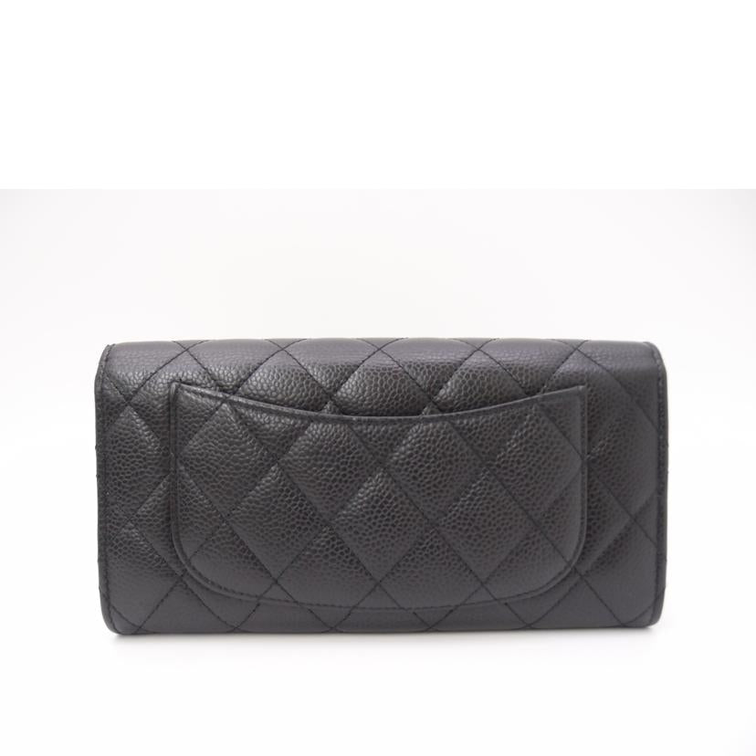 CHANEL/マトラッセキャビアスキン二つ折り長財布／ブラック/A80758//318*****/Aランク/69