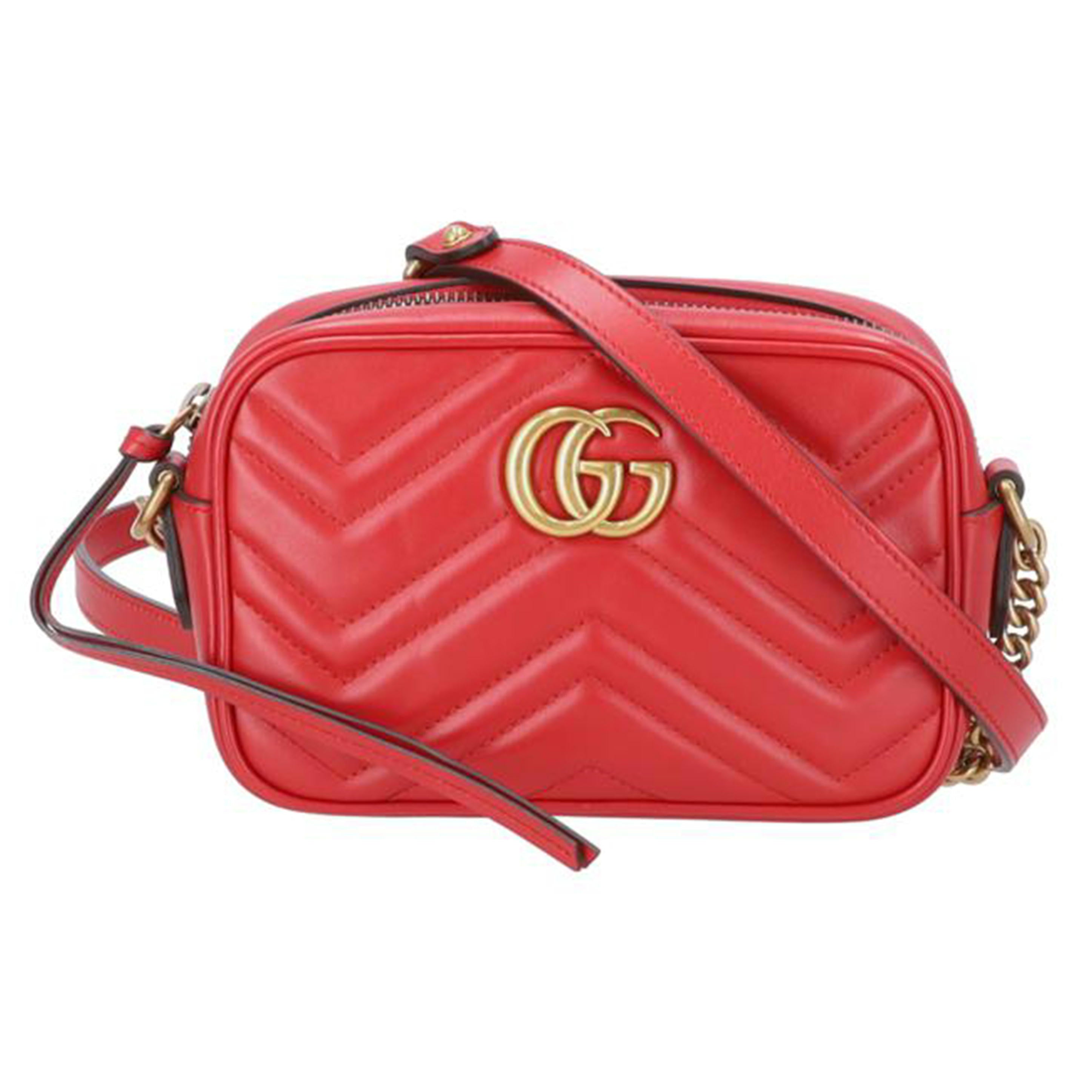 GUCCI グッチ/GGマーモントミニカメラバッグ／レッド系/448065//527***/Aランク/77