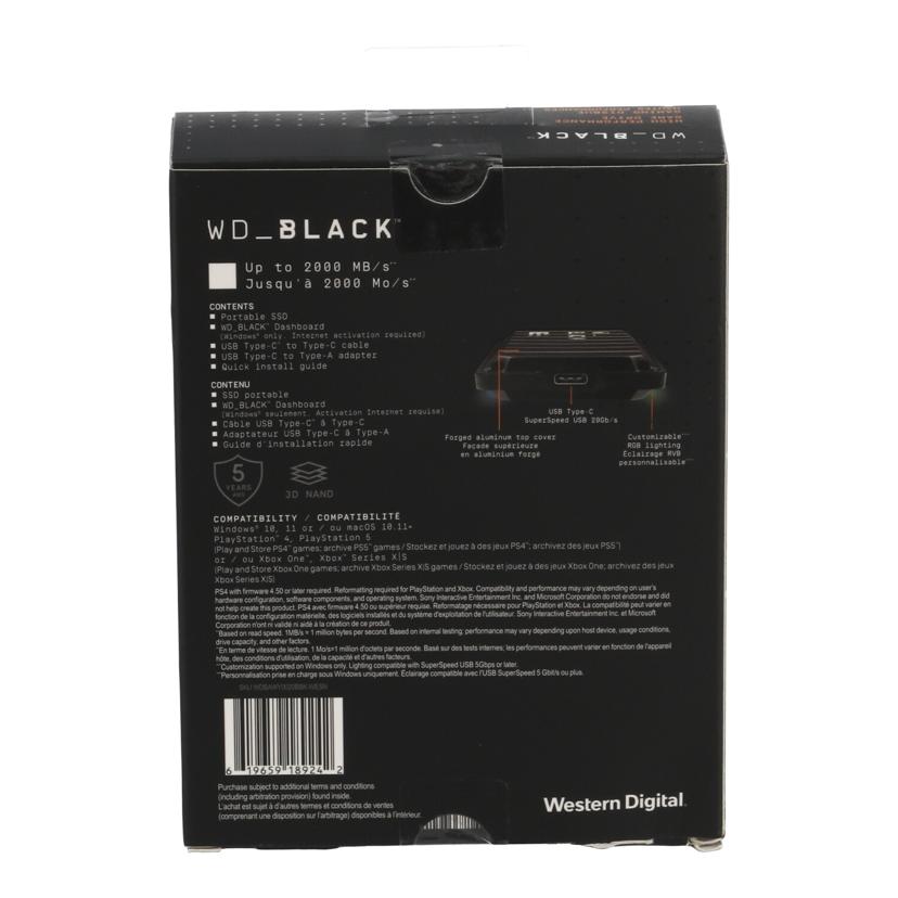 Western　Digital　WD ウエスタンデジタル　/ポータブルSSD2TB未使用/WDBAWY0020BBK-WESN//251175402049/Sランク/67