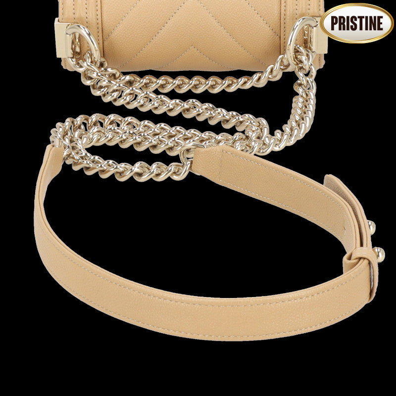 CHANEL　/ボーイシャネルキャビアスキンミニチェーンショルダー／ベージュ/A67364//HG7*****/SAランク/24